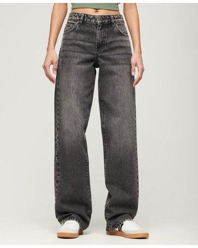 Superdry Jeans Van Biologisch Katoen Met Halfhoge Taille En Wijde Pijpen - Grijs