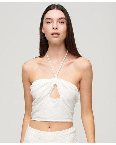 Superdry Crop Cut Out Woven Top - White