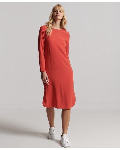 Superdry Studios Long Sleeve Midi Shift Dress - Orange