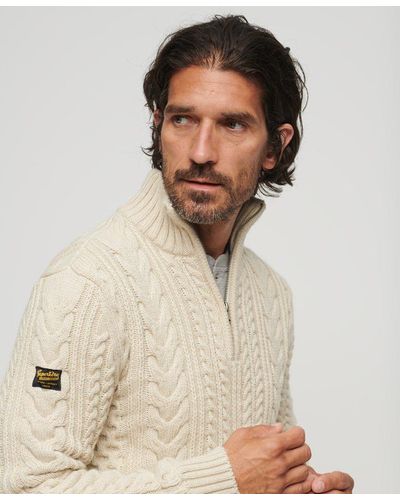 Superdry Vintage Jacob Cable Knit Half Zip Sweater Cream - Natural