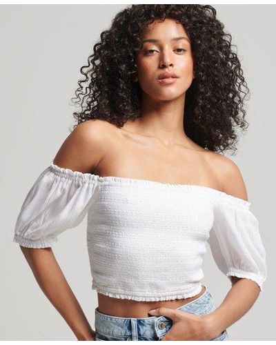 Superdry Vintage Smocked Crop Top - Grey