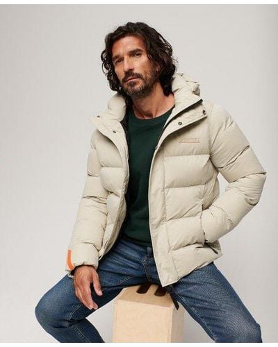 Superdry Hooded Microfibre Sports Puffer Jacket - Natural