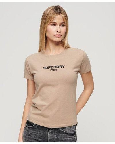 Superdry Sport Luxe Logo Fitted Cropped T-shirt - Natural