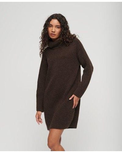 Superdry Loose Fit Knitted Roll Neck Jumper Dress - Brown
