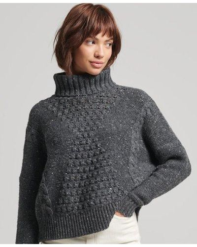 Superdry Chunky Cable Roll Neck Jumper Grey