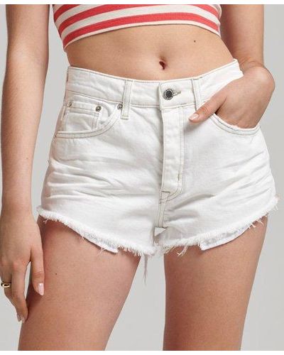 Superdry Vintage High Rise Cut Off Shorts - Gray