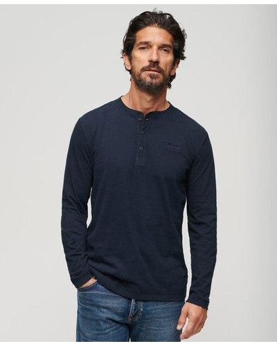 Superdry Organic Cotton Vintage Logo Embroidered Henley Top - Blue