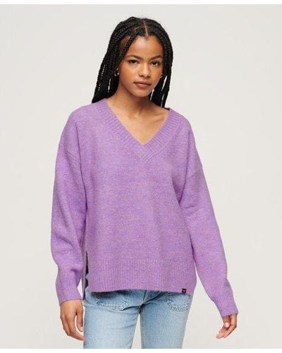 Superdry Oversized V Neck Sweater - Purple