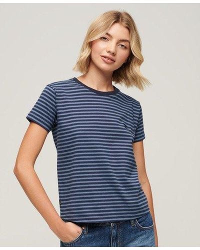 Superdry Essential Logo Striped Fitted T-shirt - Blue