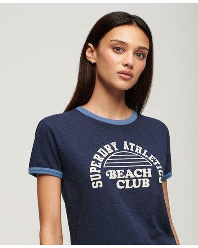 Superdry Athletic Essentials Beach Graphic Ringer T-shirt - Blue