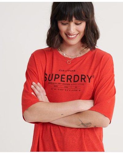 Superdry T-shirt en lin desert - Rouge