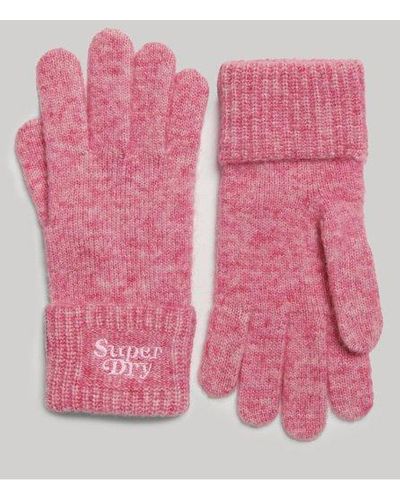 Superdry Geribde Gebreide Handschoenen - Roze