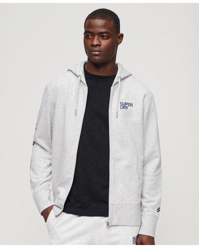 Superdry Sweat à capuche ample zippé à logo sportswear - Blanc