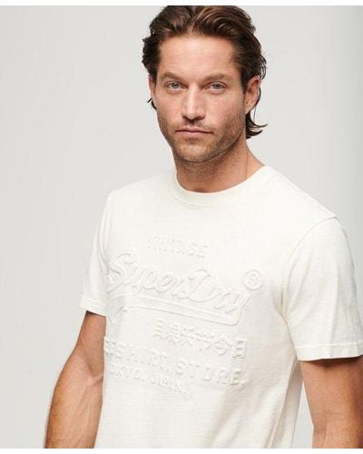 Superdry T-shirt vintage logo en relief - Blanc