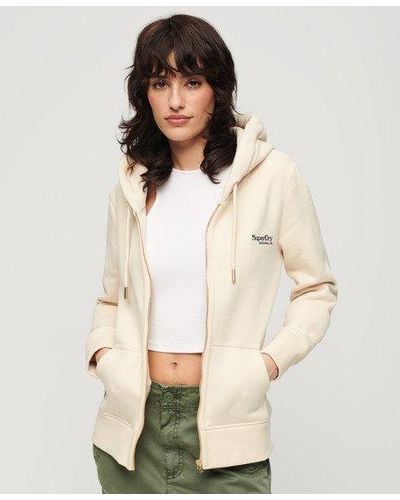 Superdry Essential Logo Zip Hoodie - Natural