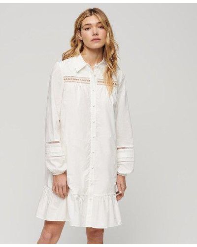 Superdry Lace Mix Shirt Dress - Natural