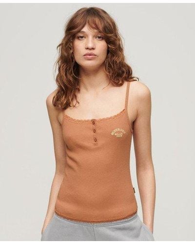 Superdry Athletic Essentials Button Down Cami Top - Brown