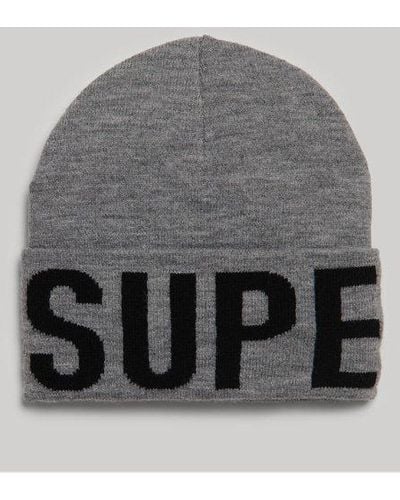 Superdry Branded Knitted Beanie - Grey