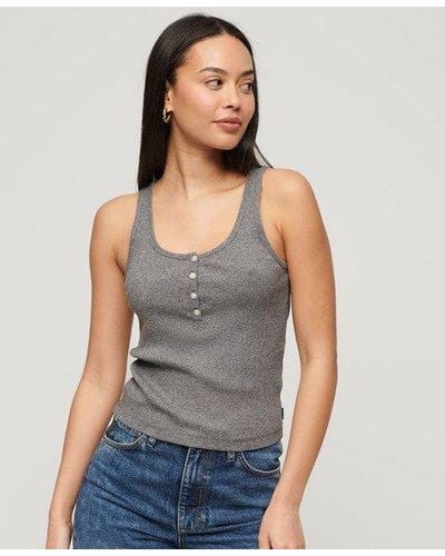 Superdry Athletic Essentials Button Down Vest Top - Gray