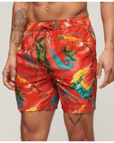 Superdry Recycled Hawaiian Print 17-inch Swim Shorts - Red