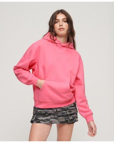 Superdry Micro Logo Embroidered Boxy Hoodie - Pink
