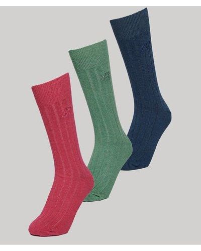 Superdry Aux s impression du logo lot de 3 paires chaussettes core côtelées en coton bi - Bleu
