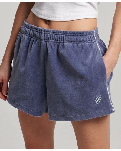 Superdry S Logo Velour Shorts - Blue