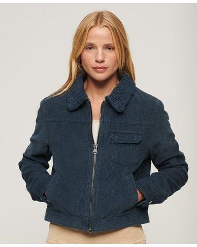 Superdry Cropped Sherpa Lined Cord Jacket - Blue