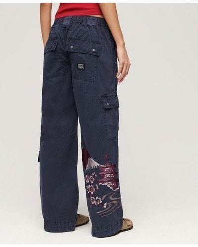 Superdry Low Rise Embroidered Cargo Trousers - Blue