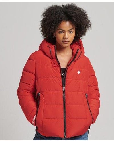 Superdry Hooded Spirit Sports Puffer Jacket - Red
