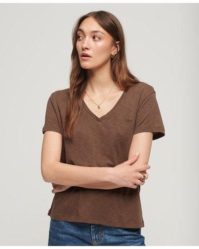 Superdry Slub Embroidered V-neck T-shirt - Brown