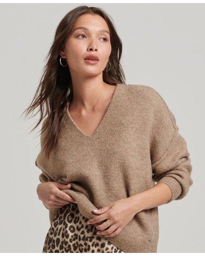 Superdry Oversized V Neck Sweater - Brown