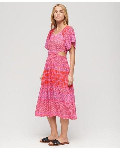 Superdry Printed Cut Out Midi Dress - Pink