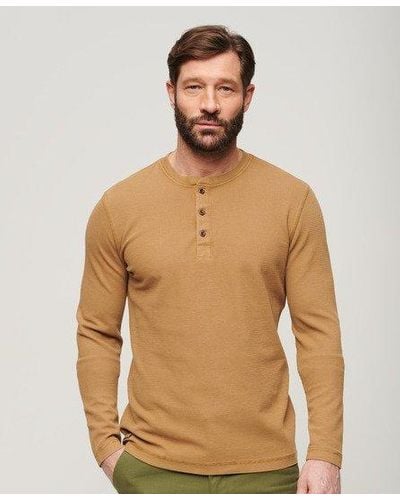 Superdry Waffle Long Sleeve Henley Top - Natural
