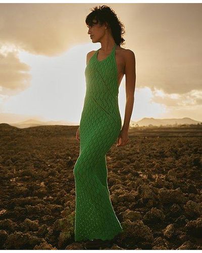 Superdry Crochet Halter Maxi Dress - Green