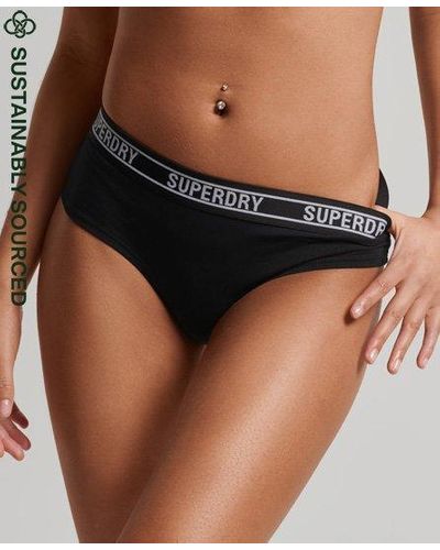 Superdry Bas de bikini taille basse multi logo en coton bio - Noir