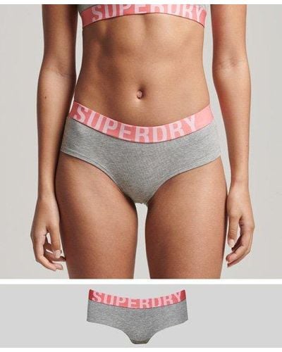 Superdry Bas de bikini taille basse en coton bio large logo - Gris
