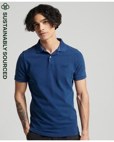 Superdry Organic Cotton Vintage Washed Pique Polo Navy - Blue