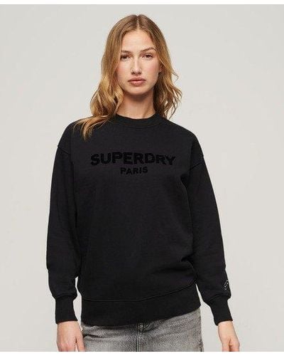 Superdry Ladies Boxy Fit Embroidered Logo Sport Luxe Crew Sweatshirt - Black