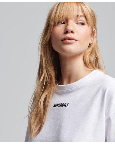 Superdry T-shirt droit brodé micro logo - Blanc