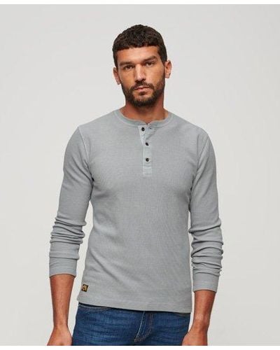 Superdry Waffle Long Sleeve Henley Top - Gray