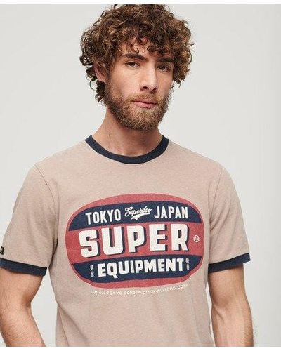Superdry T-shirt ringer workwear à motif - Marron