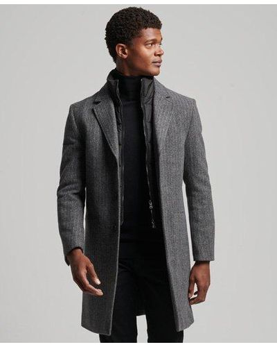 Superdry Manteau de ville en laine avec doublure amovible - Gris