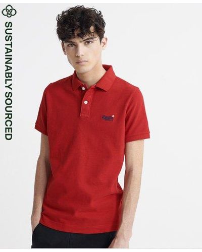 Superdry Organic Cotton Essential Classic Fit Pique Polo - Red
