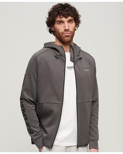 Superdry Classic Embroidered Logo Sport Tech Loose Zip Hoodie - Grey