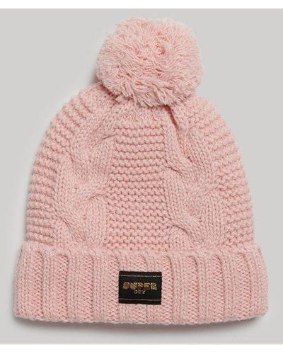 Superdry Cable Knit Beanie Hat - Pink