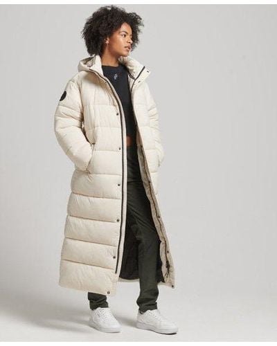 Superdry Cocoon Longline Puffer Coat - Natural