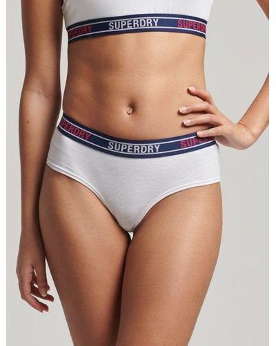 Superdry Bas de bikini taille basse multi logo en coton bio - Blanc