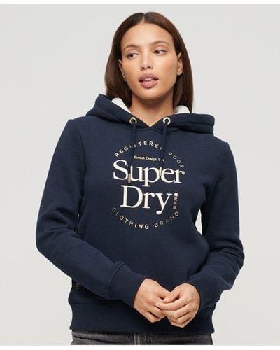 Superdry Luxe Hoodie Met Metallic Logo - Blauw