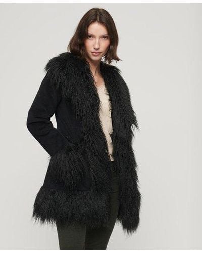 Superdry Faux Fur Lined Afghan Coat - Black